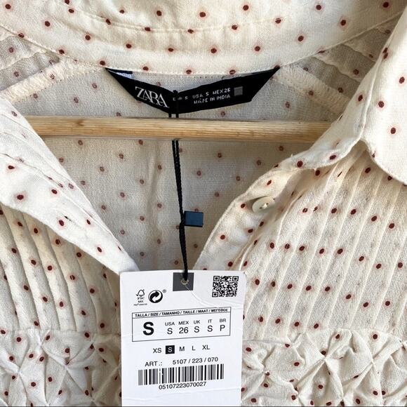 NWT‎ Zara Cream Polka Dot Babydoll Mini Dress - Picture 5 of 9